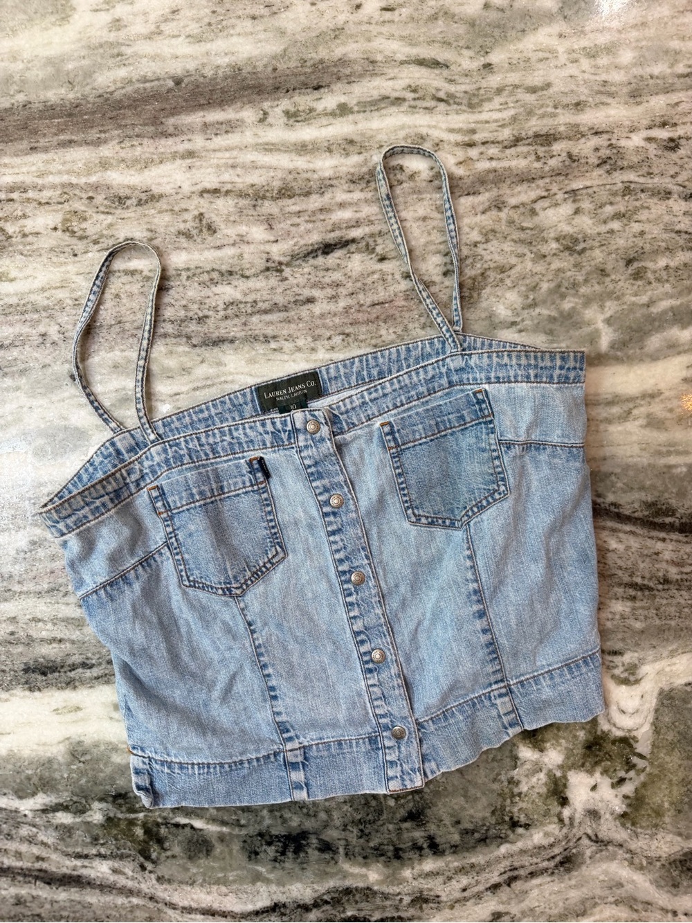 Vintage Lauren Ralph Lauren Blue Denim Button-Front Cami Top - Picture 2 of 7